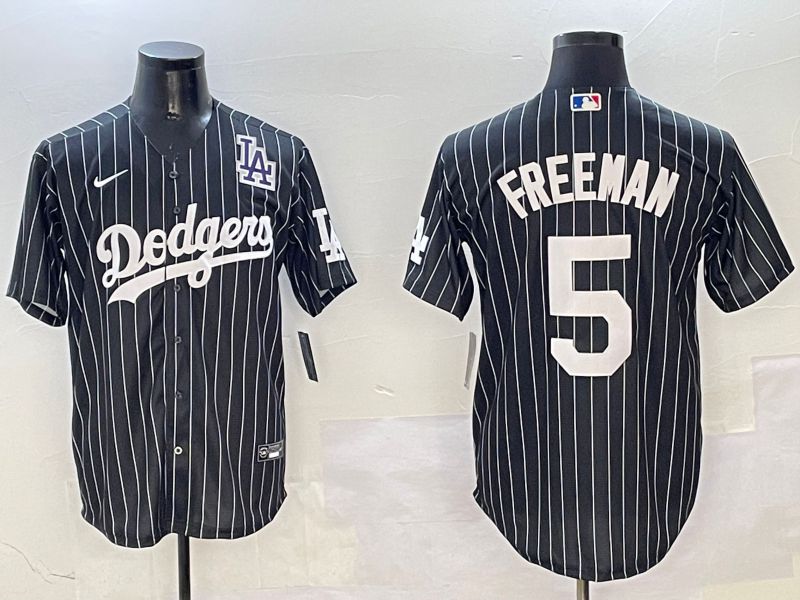 Men Los Angeles Dodgers #5 Freeman Black Stripe Jointly Name 2025 Nike MLB Jersey style 6